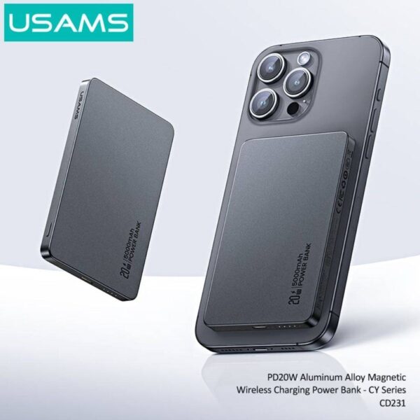 Power Bank Magnético 5.000mAh Carga Inalámbrica PD20W Gris CY Series CD231 USAMS - Imagen 2