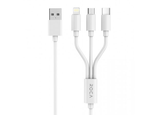 Cable de Datos ROCA mulTIPy 3en1 120cm 2.4A microUSB/TIpo C/Lightning (sólo carga) Blanco - Imagen 3