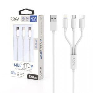 Cable de Datos ROCA mulTIPy 3en1 120cm 2.4A microUSB/TIpo C/Lightning (sólo carga) Blanco