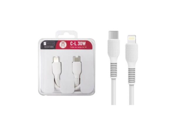 Cable de Datos ROCA TO GO Tipo C a Lightning 100cm 3A 30W Blanco